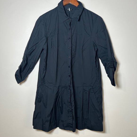 Worth New York Dresses & Skirts - EUC Worth New York Shirt Dress Size M Black Pleated Ruched Sleeve Pockets